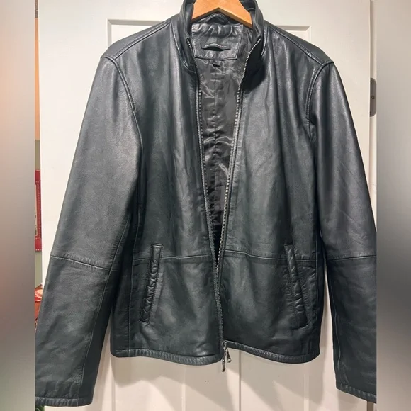 John Varvatos Black Sheepskin Leather Jacket - Men's Small - Soft & Sleek
